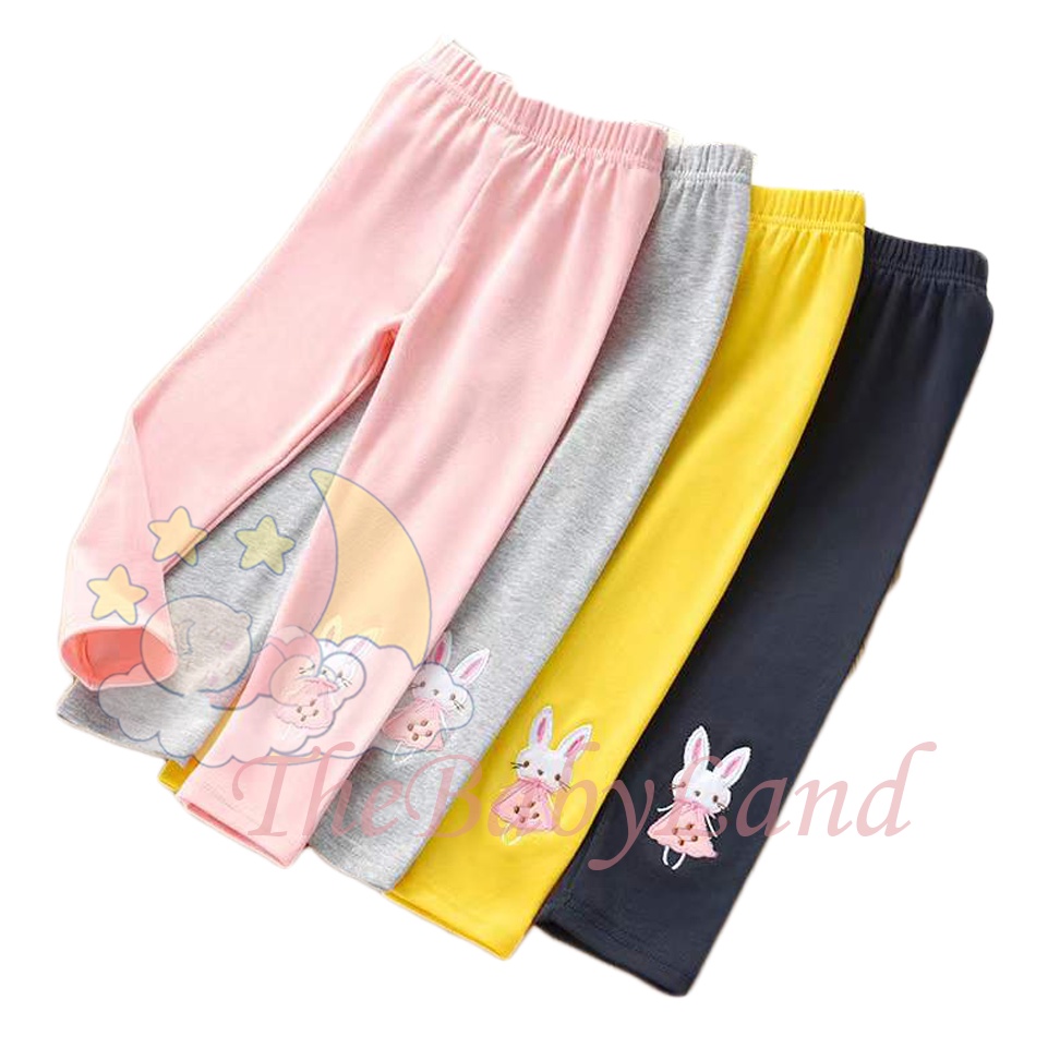 [1KG 15PCS] Babyland Celana Legging Anak Panjang Elastis Motif Bordir Rabbit Bahan Katun Perempuan