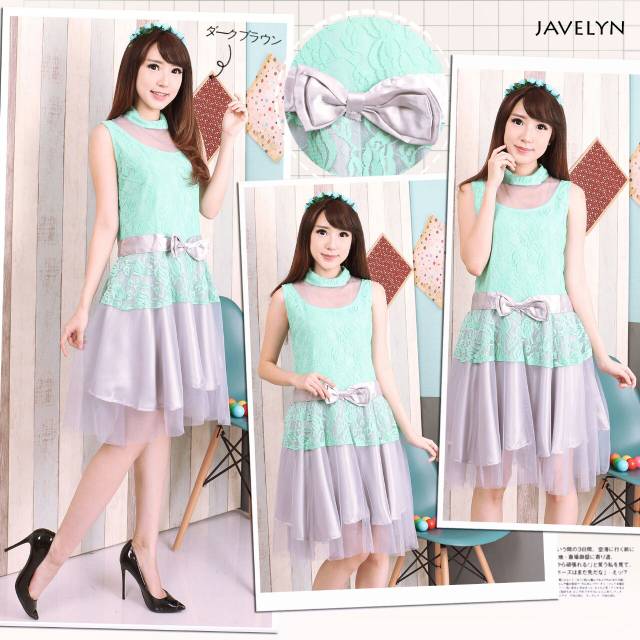 2- 104 Dress brokat kombinasi saten dan tile termurah 2-104