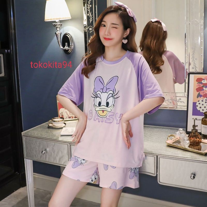 Piyama Import Wanita Lengan Pendek 1 Set - Piyama Korea Lucu - Pakaian Tidur Adem Nyaman