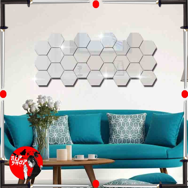 Sticker Dekorasi Dinding Hexagon Mirror Acrylic 7 PCS