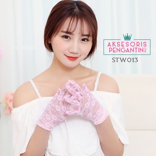 [SIAP KIRIM] AKSESORIS WANITA SARUNG TANGAN WEDDING GLOVES LACE SOFT PINK STW013