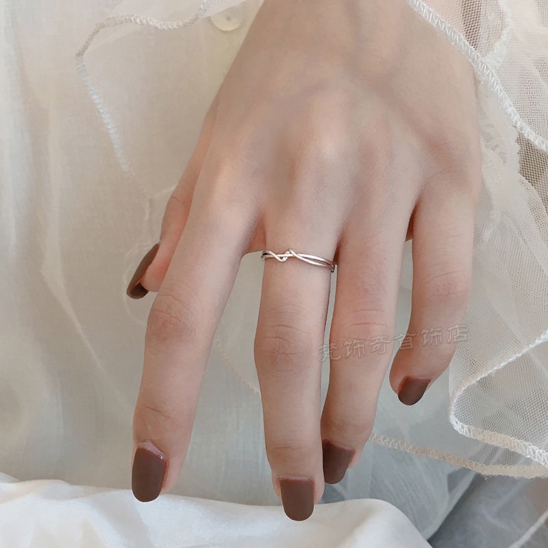 Cincin Perak Gaya Korea Model Garis Dibungkus