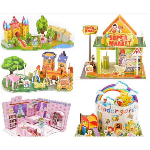 Puzzle 3D DIY Model Toko  Taman Bermain dll Shopee 