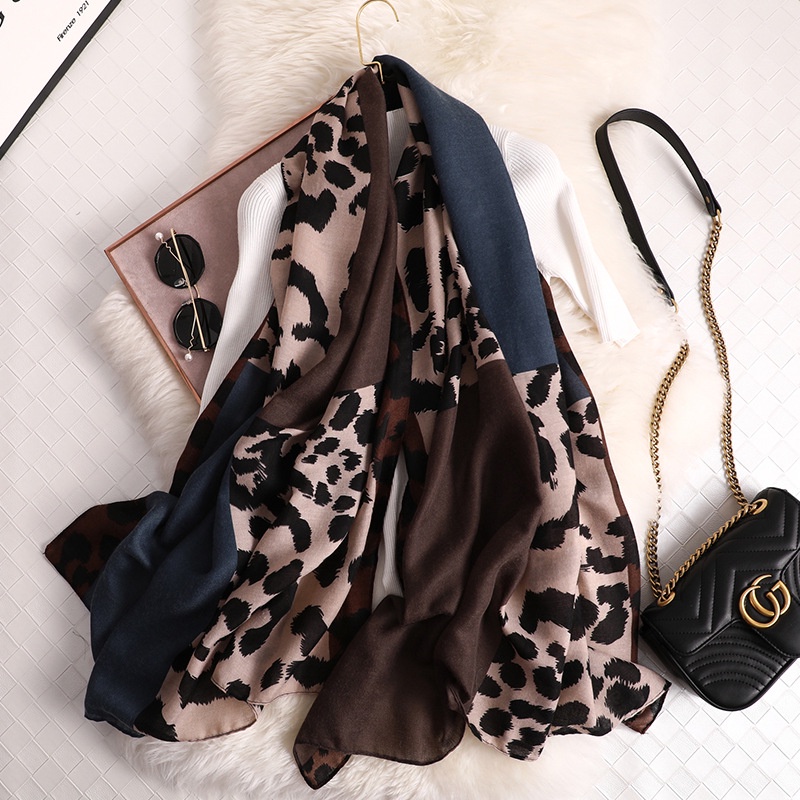 ITSFRIDAY DALMA Scarf - Premium Pashmina Shawl Selendang Syal Pasmina Hijab Import Motif Leopard Biru Coklat Krem