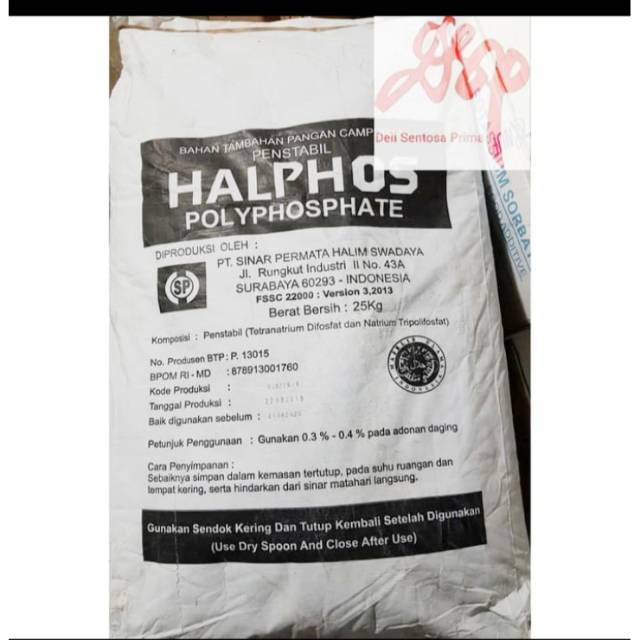 

Halphos Polyphosphate, Pengenyal Tekstur Daging Ex. Lokal 500 Gram