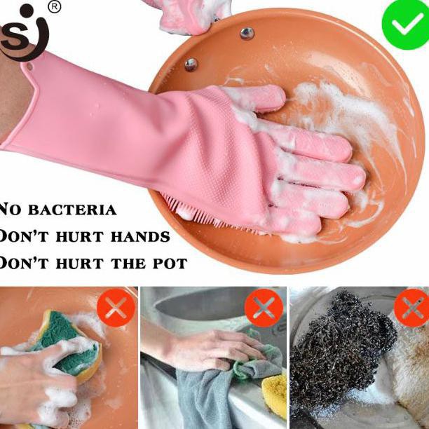 Sarung Tangan Sikat silicone motor oven dapur cuci piring Magic Glove Mencuci silikon Funbaky