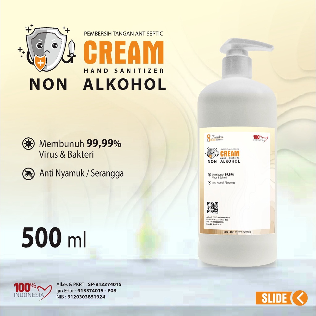 Hand Sanitizer Cream Non Alkohol Antiseptic Aroma Segar 500 ml Pump Botol Random