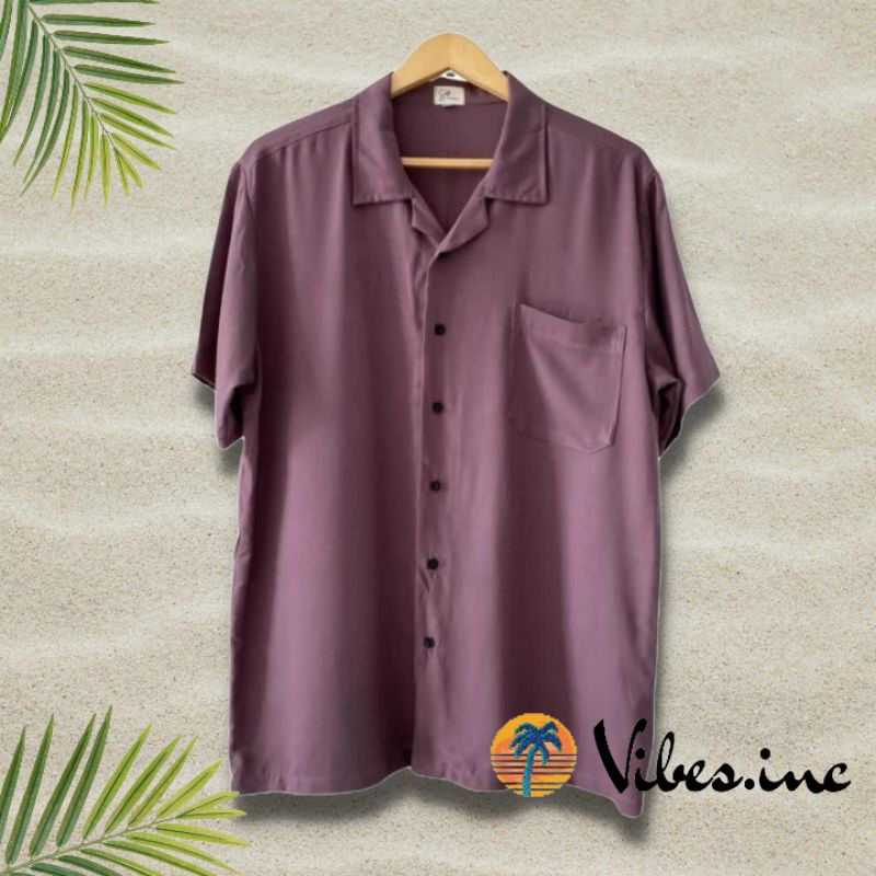 Kemeja Hawai Pantai Tropical Harian Pria Wanita Big Size Jumbo Polos Ungu Taro