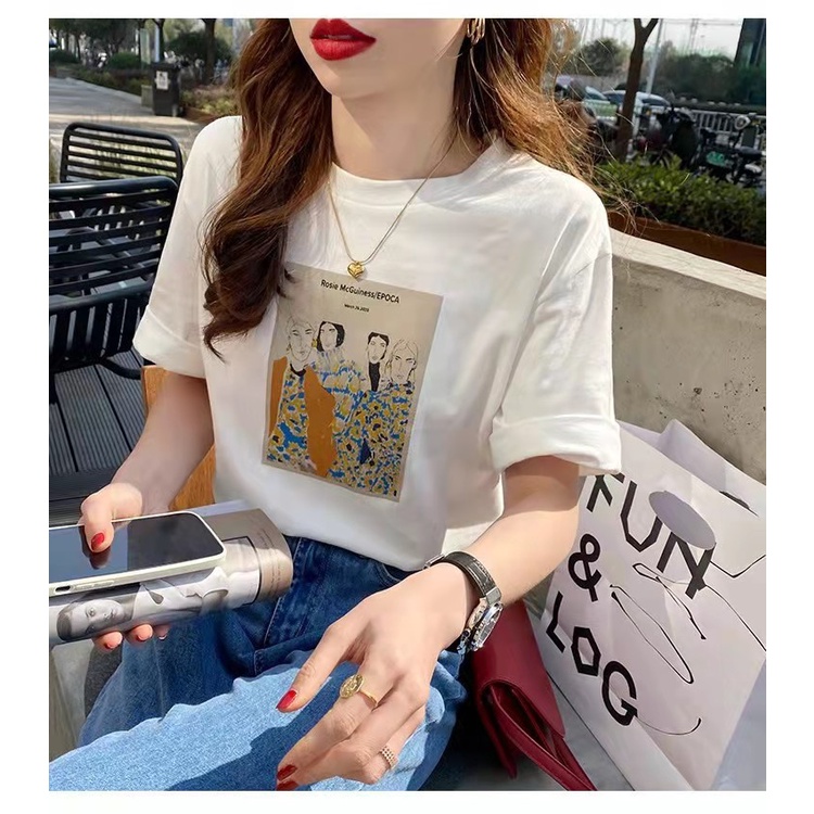 #Sisjuly# Wanita Katun T-shirt Wanita Lengan Pendek Baru Musim Panas Longgar Versi Korea Kartun Atas