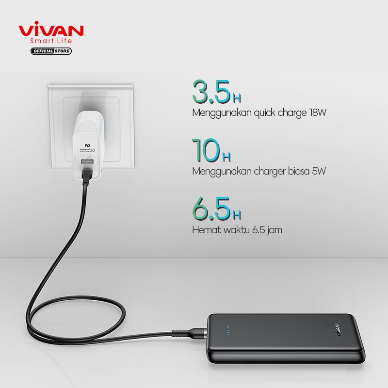 Powerbank Power Bank VIVAN Original 10000mah Fast Charging VPB-K10 PD QC3.0 22.5Watt 3 Output Quick Charge