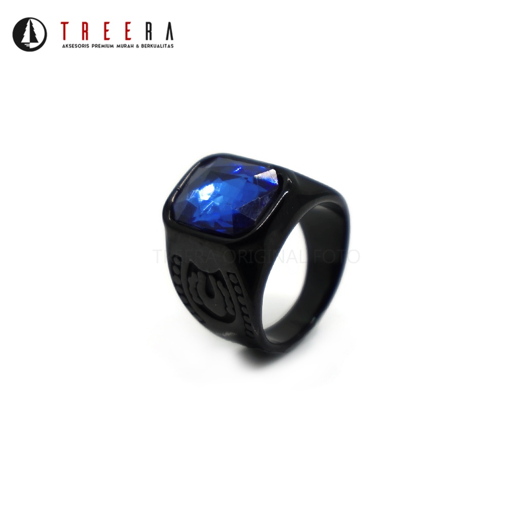 Treera - Cincin Pria Titanium Anti Luntur Anti Karat Baru Biru Original