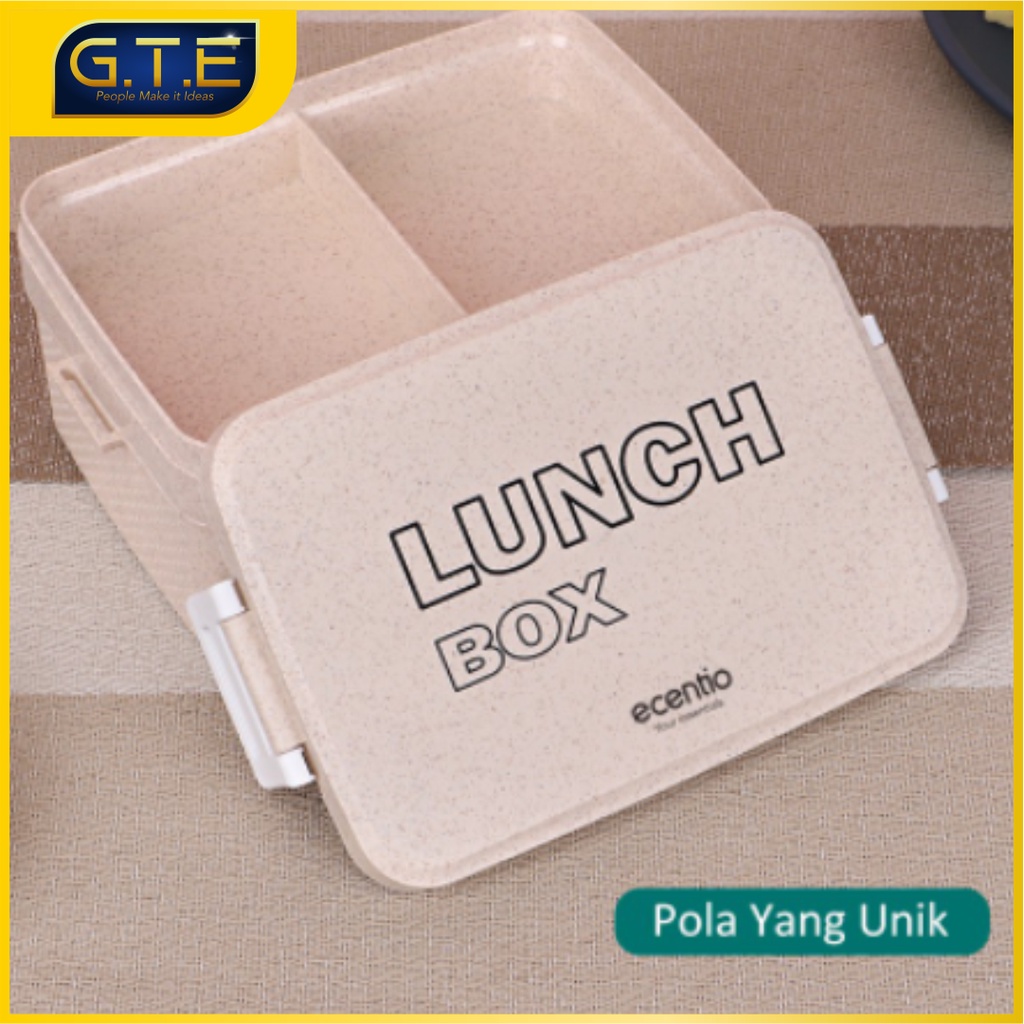 Lunch Box Double Layer / Tempat penyimpanan Makanan Double Layer / Lunch box set/2 tingkat kotak makan/free Sendok/anti bocor| lunch box bahan wheat straw bahan plastik BPA FOOD GRADE