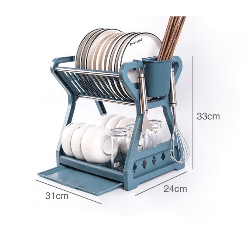Alfaindo Rak Pengering Piring Dua Susun RD010 dengan Holder Sendok dan Gantungan