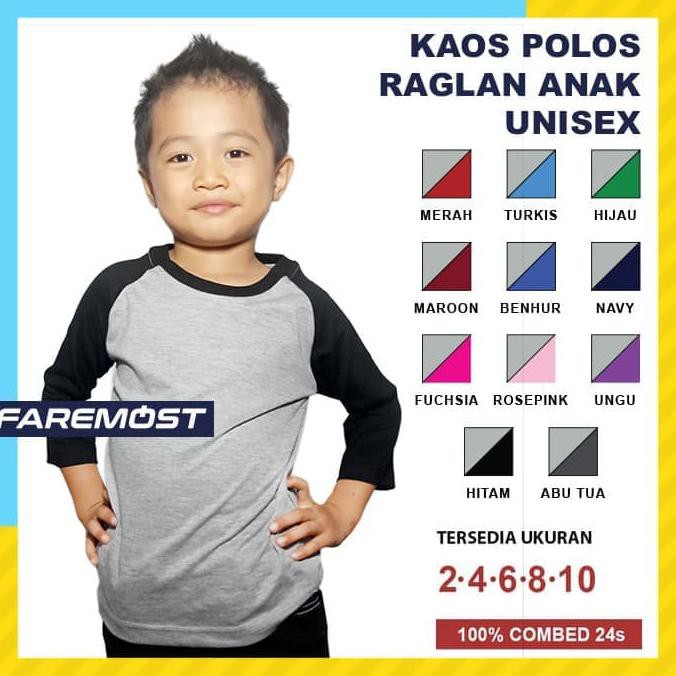 Faremost Kaos Polos Anak Laki-:Laki Raglan Lengan3/4 Abu Misty -Warna