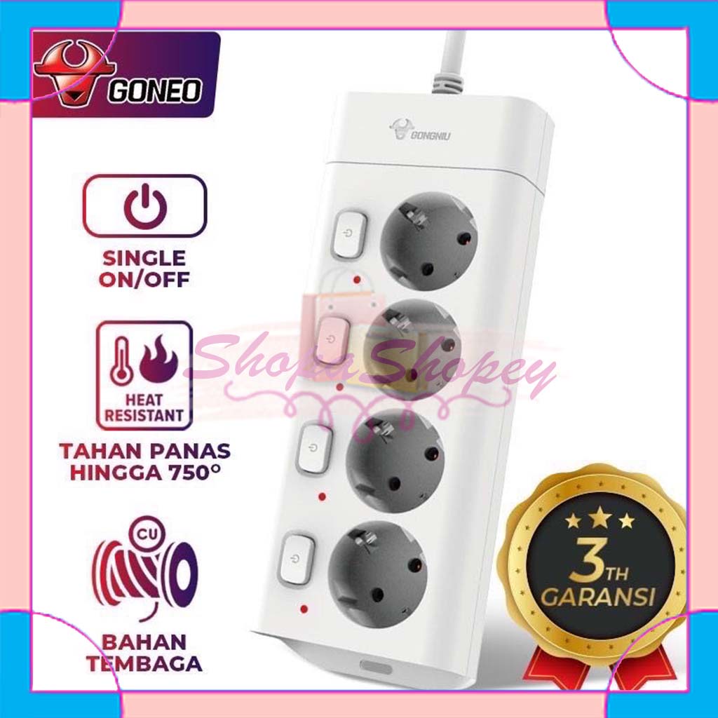 GONEO Stop Kontak Single On/Off Power Strip 4 Lubang Colokan G3040 GONGNIU