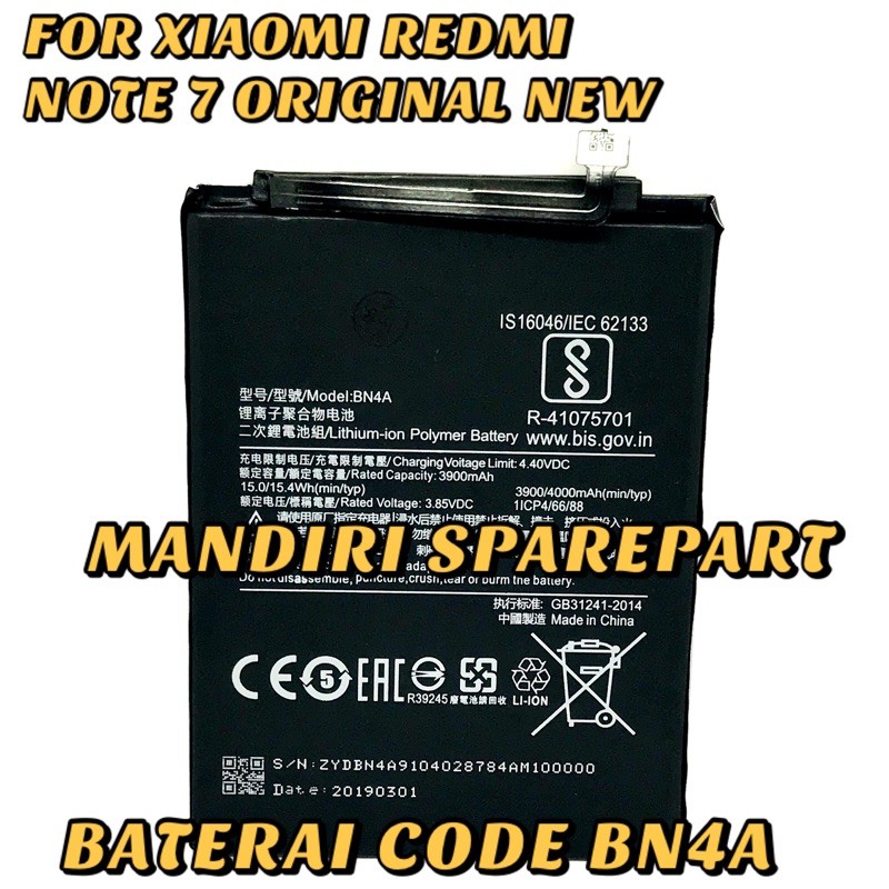BATERAI BATRE XIAOMI REDMI NOTE 7 BN4A BATERAI XIAOMI BN4A 100%