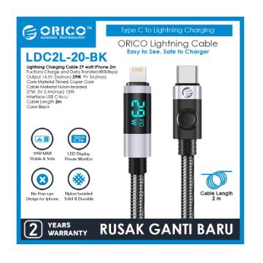 Cable type-c to lightning orico 2m 3A 480Mbps 29w fast charging with display LDC2L-20 - Kabel charge data 200cm 2 meter iphone ipad