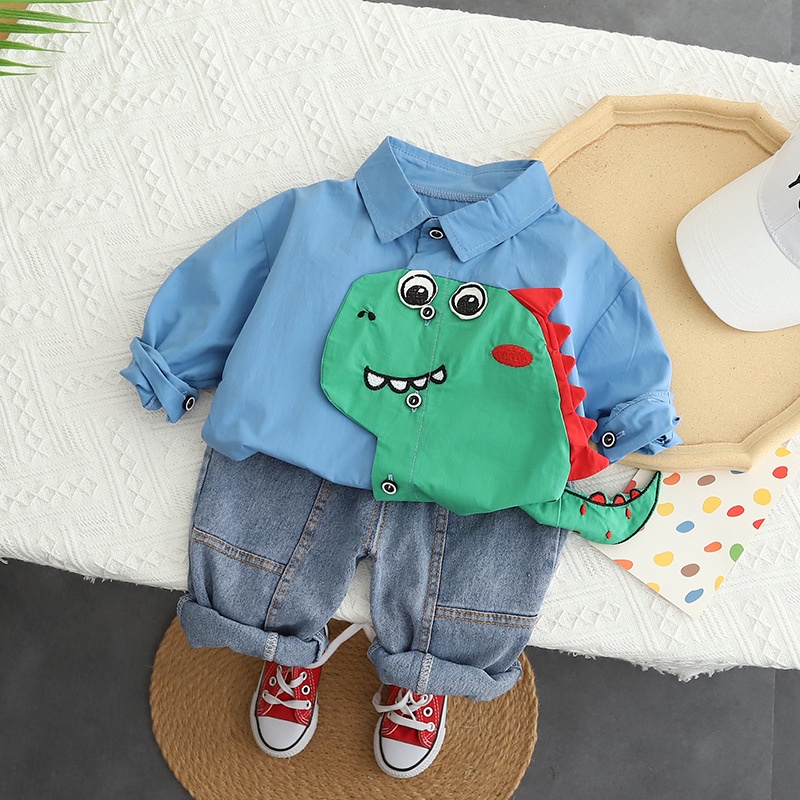 Setelan Anak FLASH Baju Anak Laki Laki Set 2in1 Kemeja 3d dan Celana Jeans Import