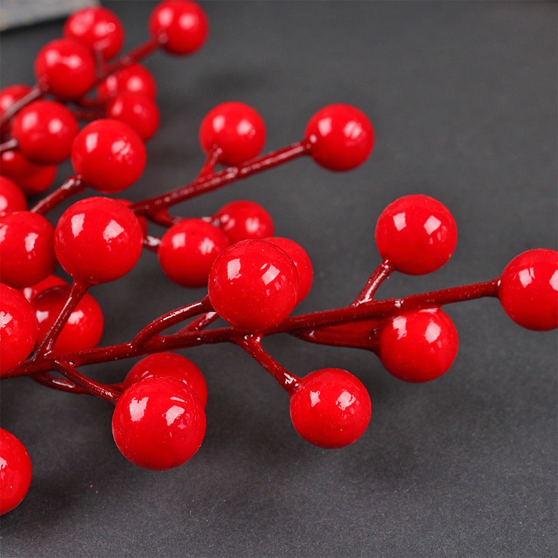 10 Pcs / set Batang Buah Cherry Buatan Warna Merah Untuk Dekorasi Pohon Natal