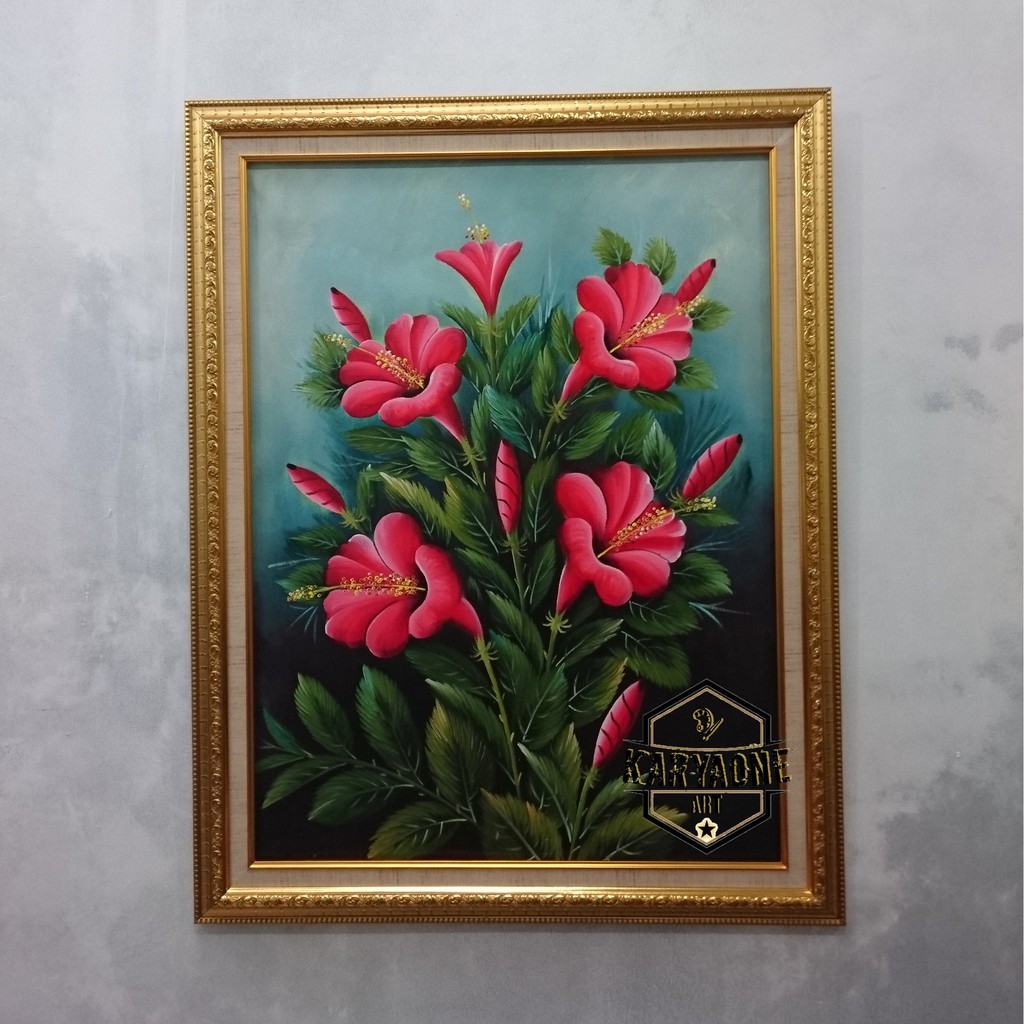 Lukisan Bunga Sepatu Asli Lukisan Tangan