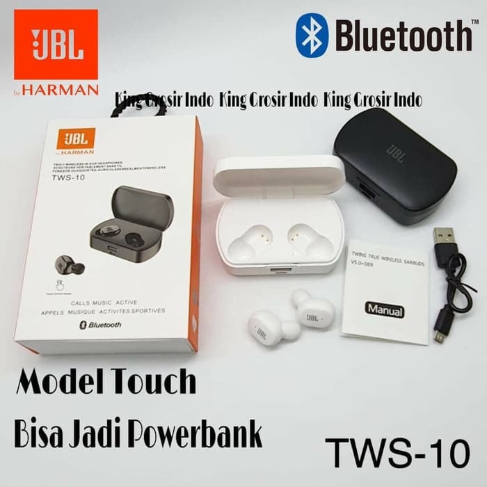 Headset Bluetooth JBL TWS 10 Wireless Earphone JBL TWS10 TWS-10 Touch - Putih