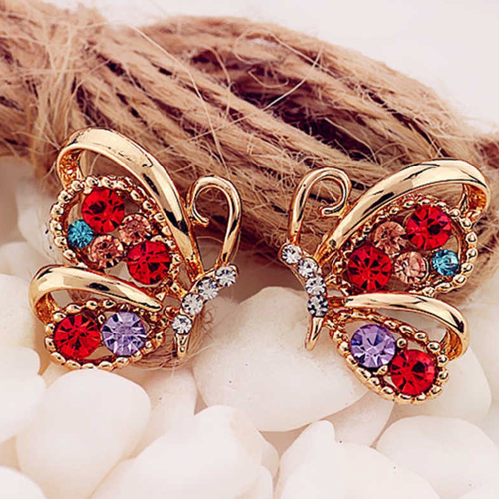 Hu Hu Hu Hu Hu Alat Bantu Pasang Kacamata♡ Anting Stud Bentuk Kupu-Kupu Aksen Berlian Imitasi Untuk Wanita