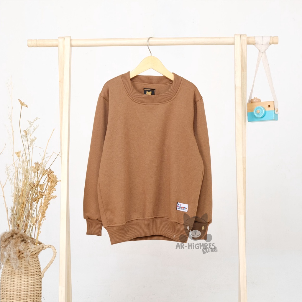 Crewneck Anak Basic Polos|sweater oblong anak| Bahan Fleece Tebal (Unisex) Warna Moca