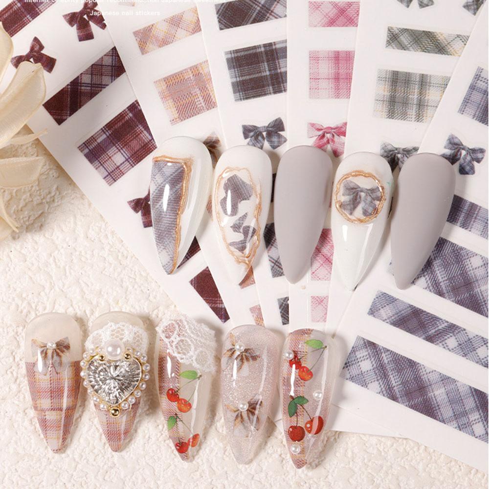 AUGUSTINA Agustina Plaid Series Stiker Kuku Pesona Slider Decal Self Adhesive DIY Nail Art