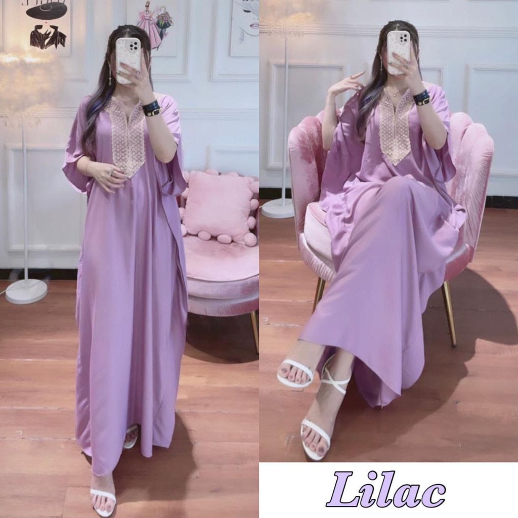 Baju Dress Daster Gamis Kaftan Polos Crinkle Crincle Wanita  Jumbo Premium Terbaru Modern Busui Keki