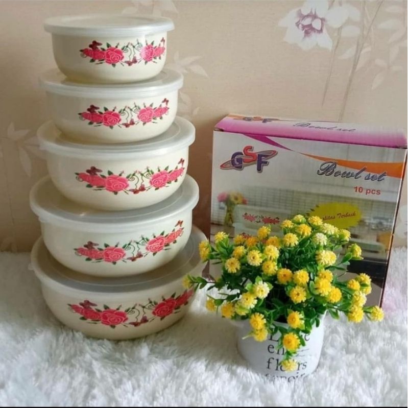 RANTANG SET BOWL MOTIF BUNGA | RANTANG SUSUN 5 | MANGKOK SET BERANAK MOTIF BUNGA