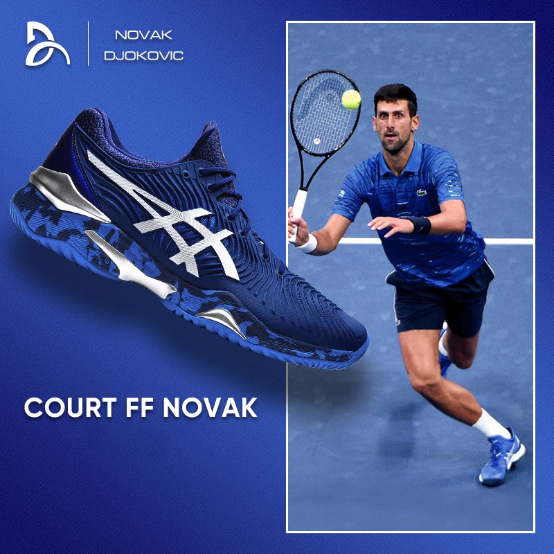 Sepatu Tenis Tennis Asics Court FF Novak Blue Print White 2021 Original