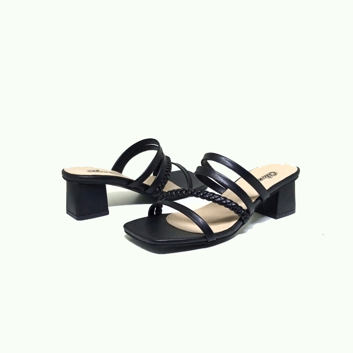 sandal Heels wanita hak Chunky 5cm Big Size ukuran jumbo besar 41 42 43 44 45 sendal heel hitam cewek perempuan style