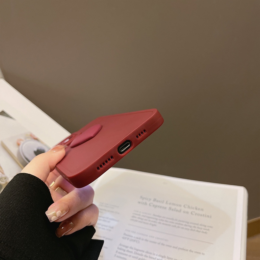 Case Pelindung Penuh Desain Hati 3D Warna Wine Red Polos Untuk Iphone 7 8 PLUS XR XS 11 12 13 MINI PRO MAX SE