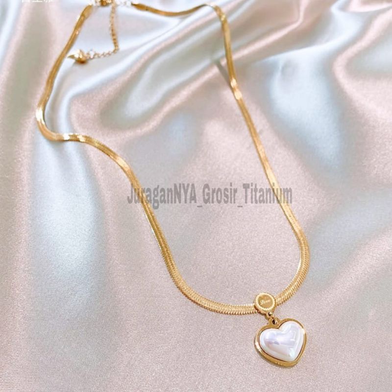 kalung Love Mutiara Super Lucu Ternama Anti Karat Anti Luntur