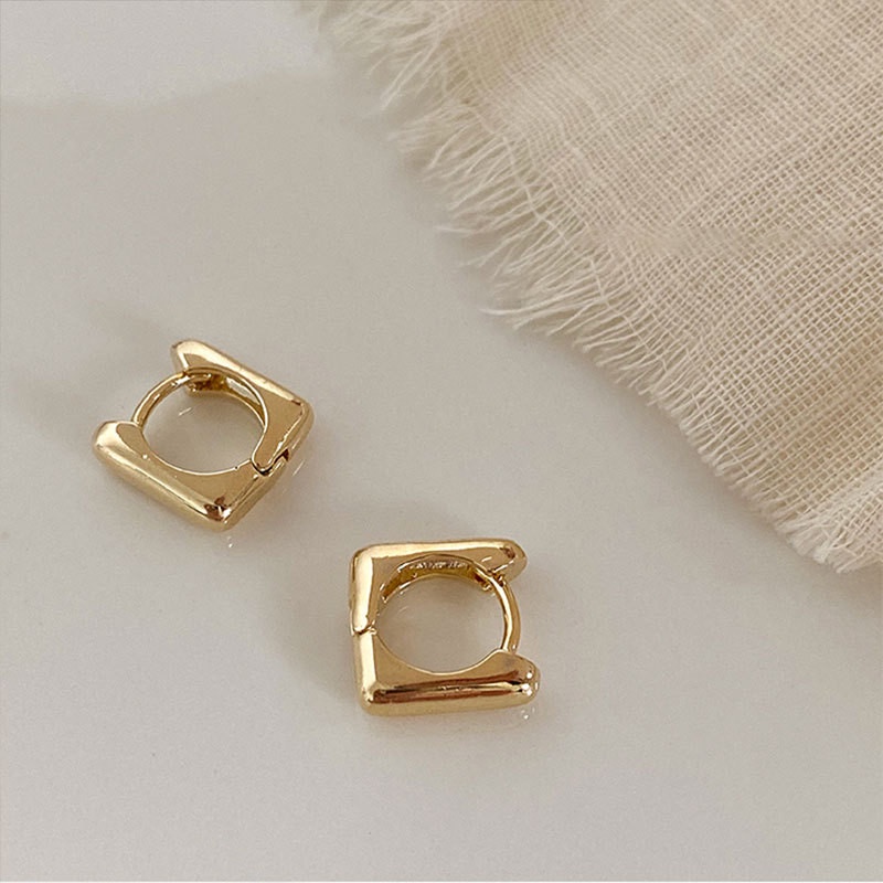 [ACKER] Anting Hoop Persegi Dasar Anting Stud Logam Emas Kecil Berlapis Emas 14K Untuk Wanita