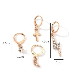 LRC Anting Tusuk Fashion Rose Gold Diamond Lightning Moon Pentagram Cross Alloy Earrings Set K01117