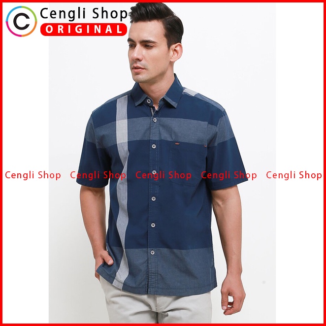 BAJU KEMEJA PRIA CARDINAL ORIGINAL CASUAL LENGAN PENDEK BIRU NAVY CA04