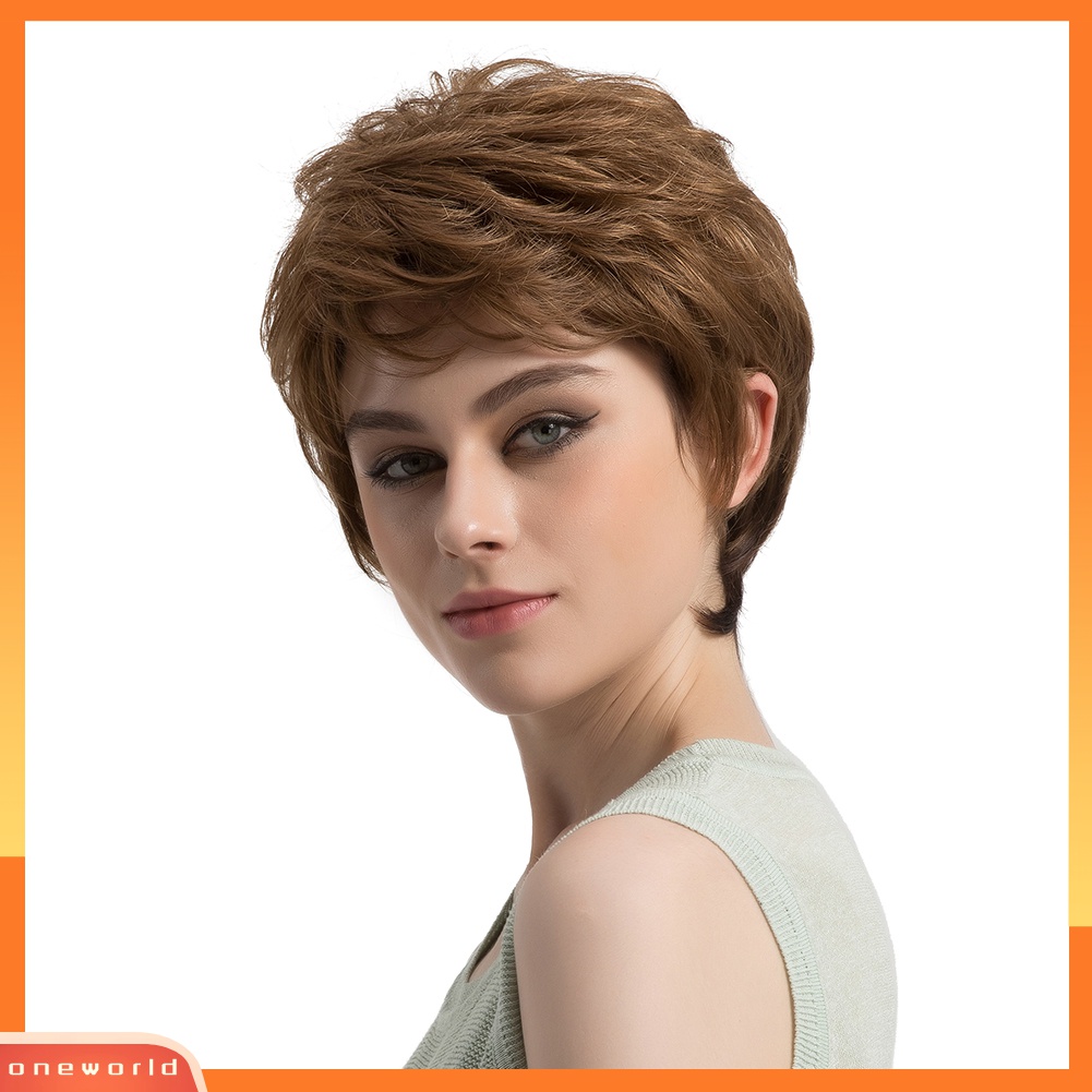 (ONWO) Wig / Rambut Palsu Wanita Model Pendek Keriting Warna Coklat Untuk Hadiah