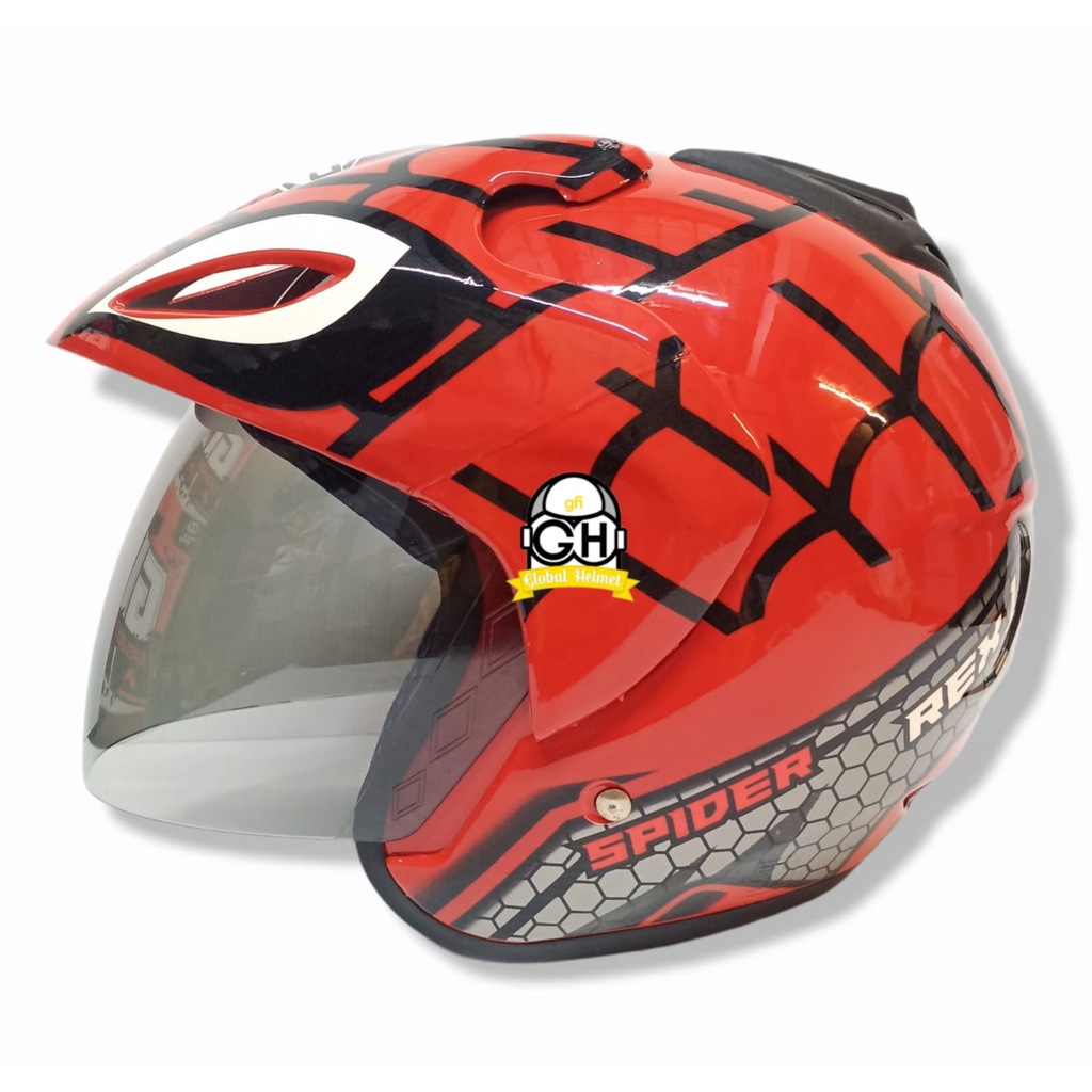 HELM HALF FACE MOTIF SPIDERMAN RED HALF FACE MURAH SNI SATU KACA