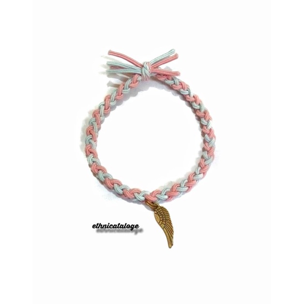 gelang wanita tali warna anyam liontin sayap bronze / mixed woven rope bracelet-Blue pink