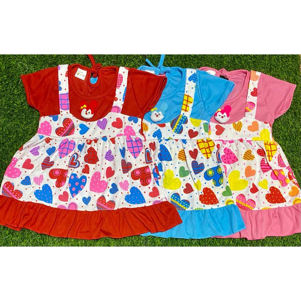 baju bayi dress motif love setelan 3-18bulan
