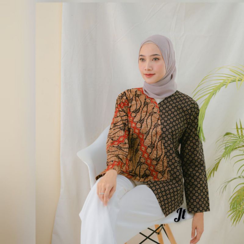 tey-17 Batik wanita ASJ SA HRB026 Kenongo Kemeja Tosca Pendek-Sopal JT