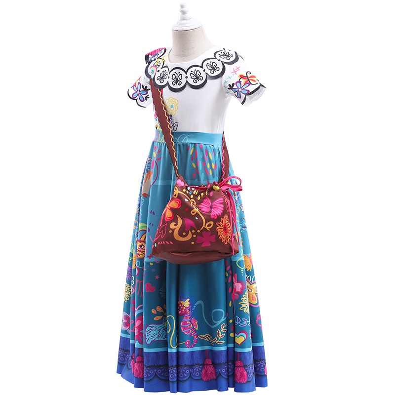 Encanto Mirabel Cosplay Kostum Gaun dan tas Encanto Anak Perempuan Mewah Karnaval Halloween Putri Gaun untuk Anak