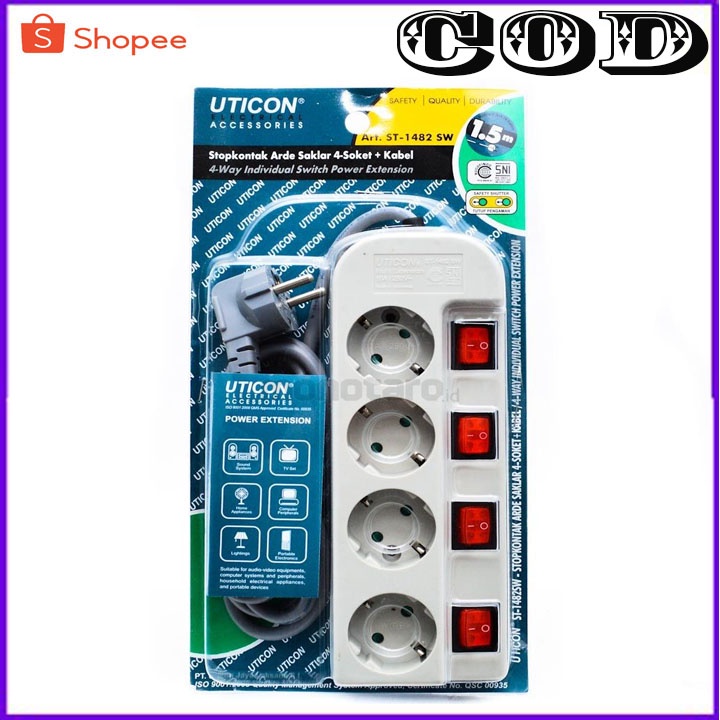 STOP KONTAK 4 LUBANG SAKLAR MASING-MASING - UTICON ST-1482 SW BERGARANDI RESMI