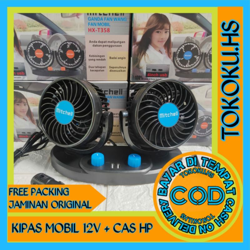 KIPAS MOBIL USB / KIPAS MITCHELL KIPAS ANGIN MOBIL 12V PLUS CHARGER USB/KIPAS MOBIL 12V dan 24V/KIPA