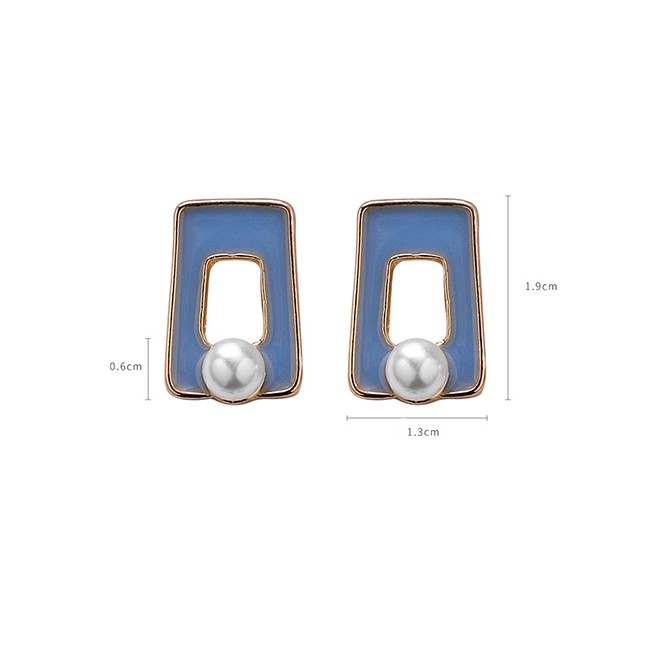 LRC Anting Tusuk Fashion Pearl Drops Geometric Hollow Square Stud Earrings F69724