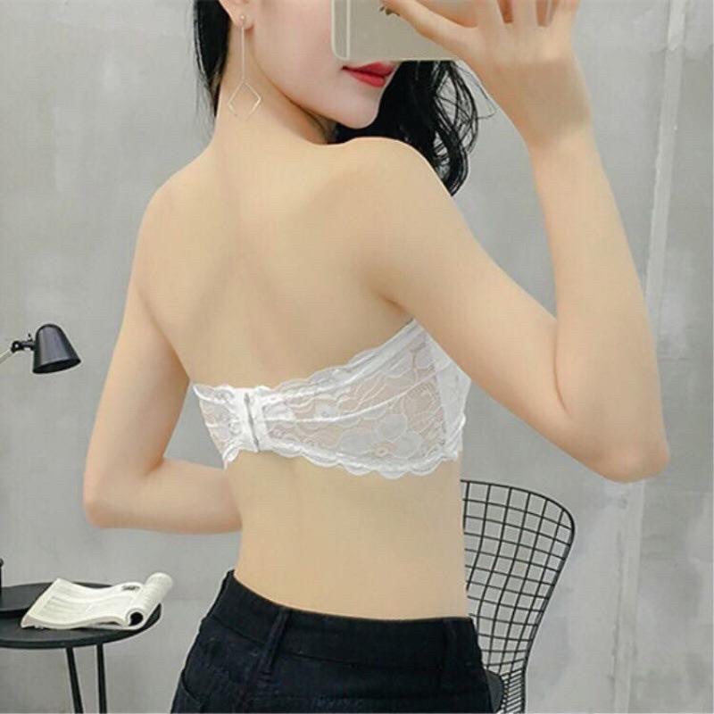 Crop Top Bra Renda Kemben Bandeau Sexy Model Tanpa Tali Dengan Busa