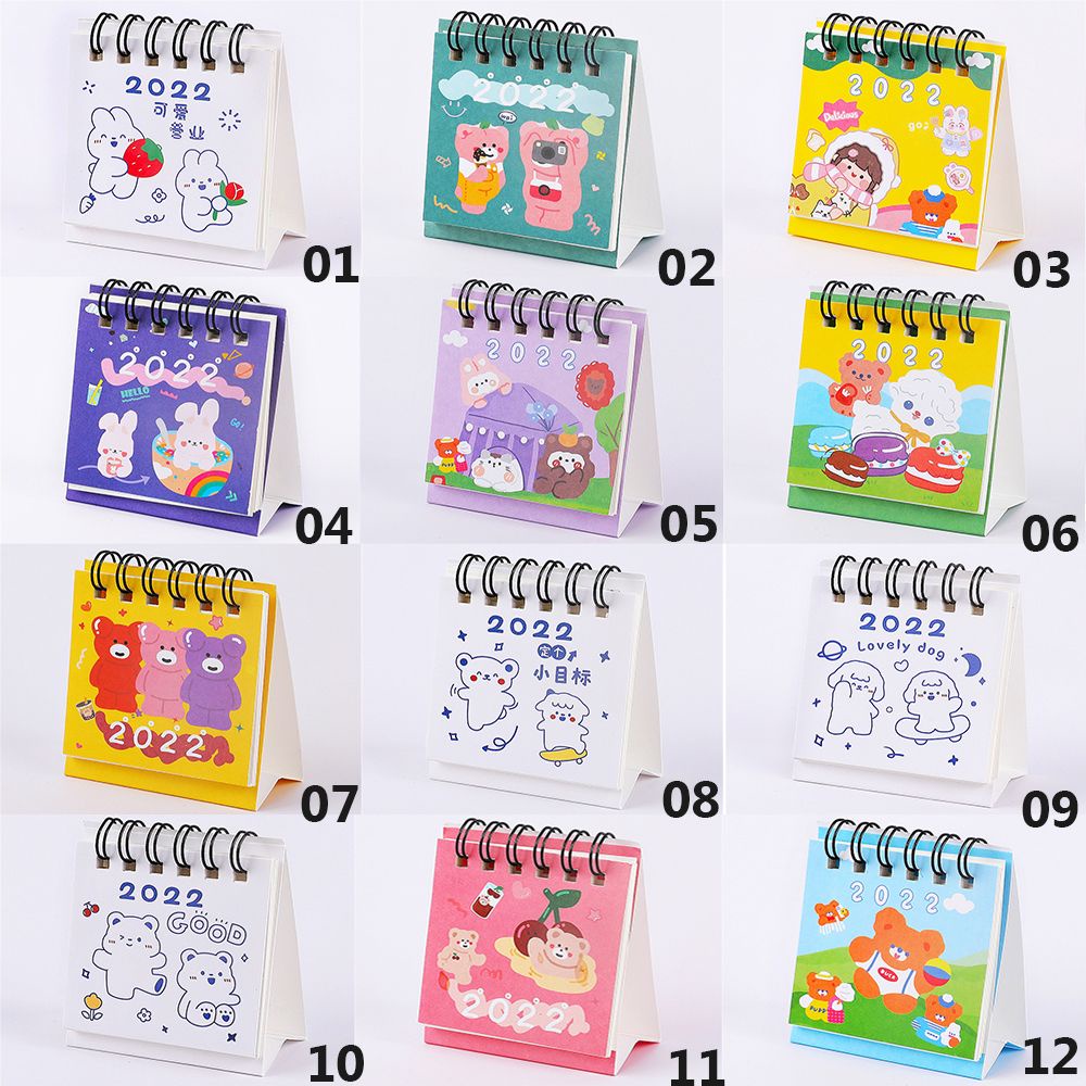 QUINTON ins 2022 Calendar Cute Table Calendar Mini Desk Calendar 2022 Student Stationery Dual Daily Scheduler Table Planner Calendar Planner Kawaii School Supplies Simple 2022 Desktop Decoration