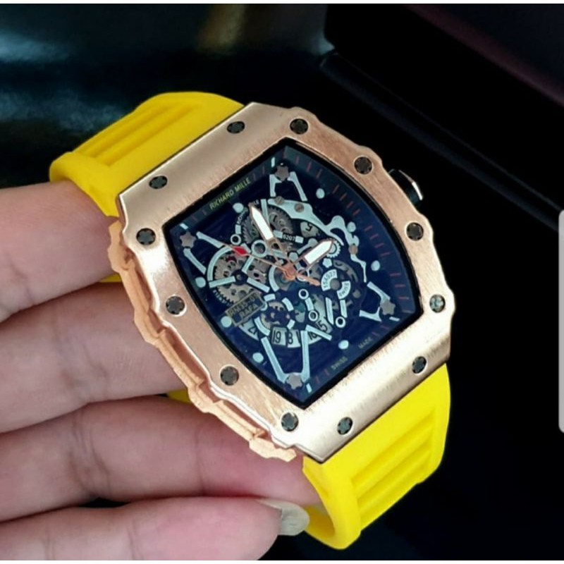 Jam Tangan RM Richard Mile Body Rosse Gold Tali Rubber - Jam Tangan Pria Rm Richard Mile Tali Kuning