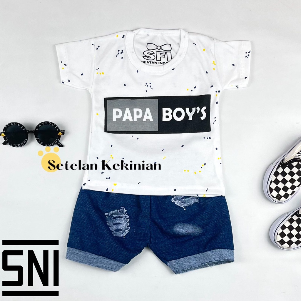 [SK] Setelan Baby Boy 0 sampai 12 bulan Pakaian Anak Bayi Kaos Anak Retro Set Laki laki Pendek 1 Tahun Papaboy